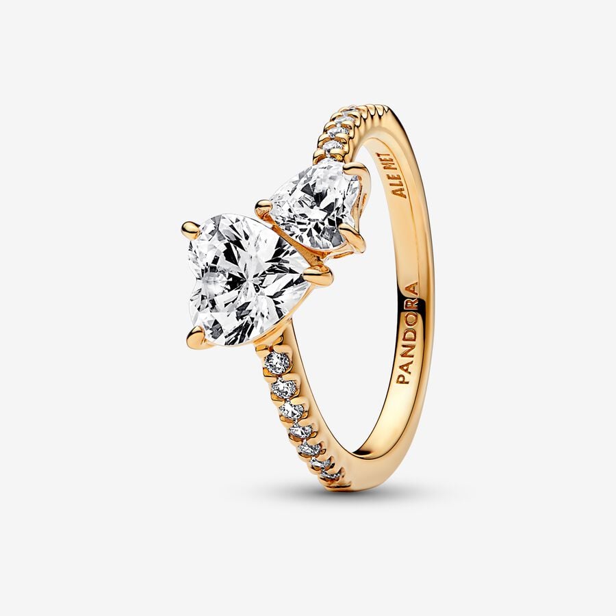 Pandora Double Heart Sparkling Ring Gold