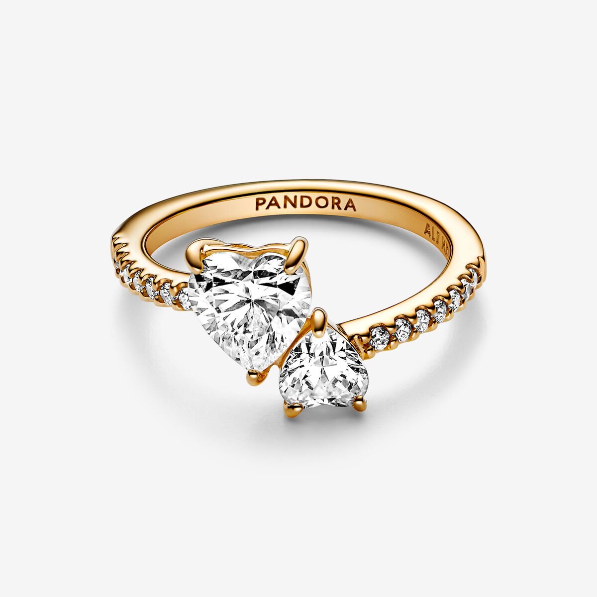 Pandora Double Heart Sparkling Ring Gold