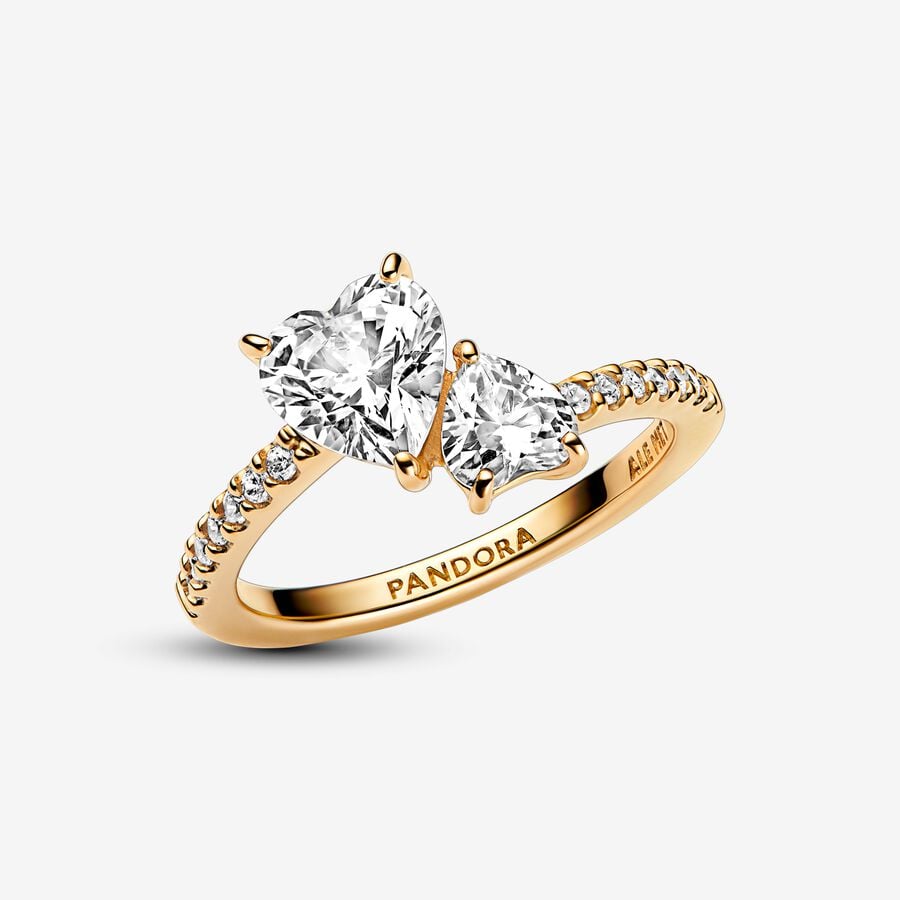 Pandora Double Heart Sparkling Ring Gold