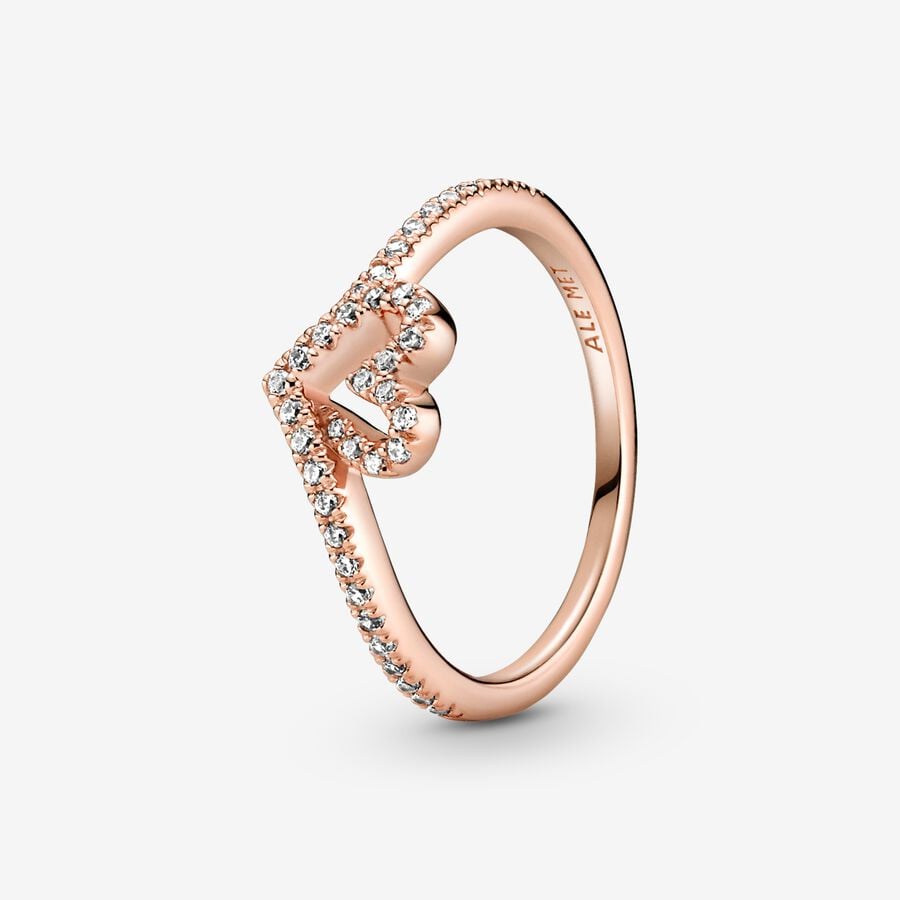 Pandora Sparkling Wishbone Heart Ring Rose Gold