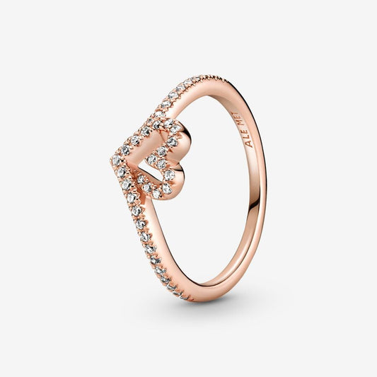 Pandora Sparkling Wishbone Heart Ring Rose Gold