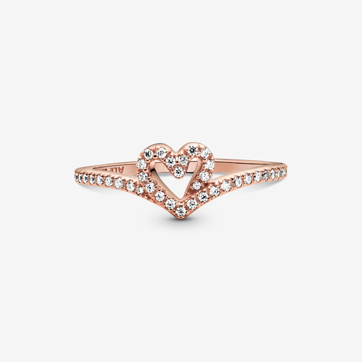 Pandora Sparkling Wishbone Heart Ring Rose Gold