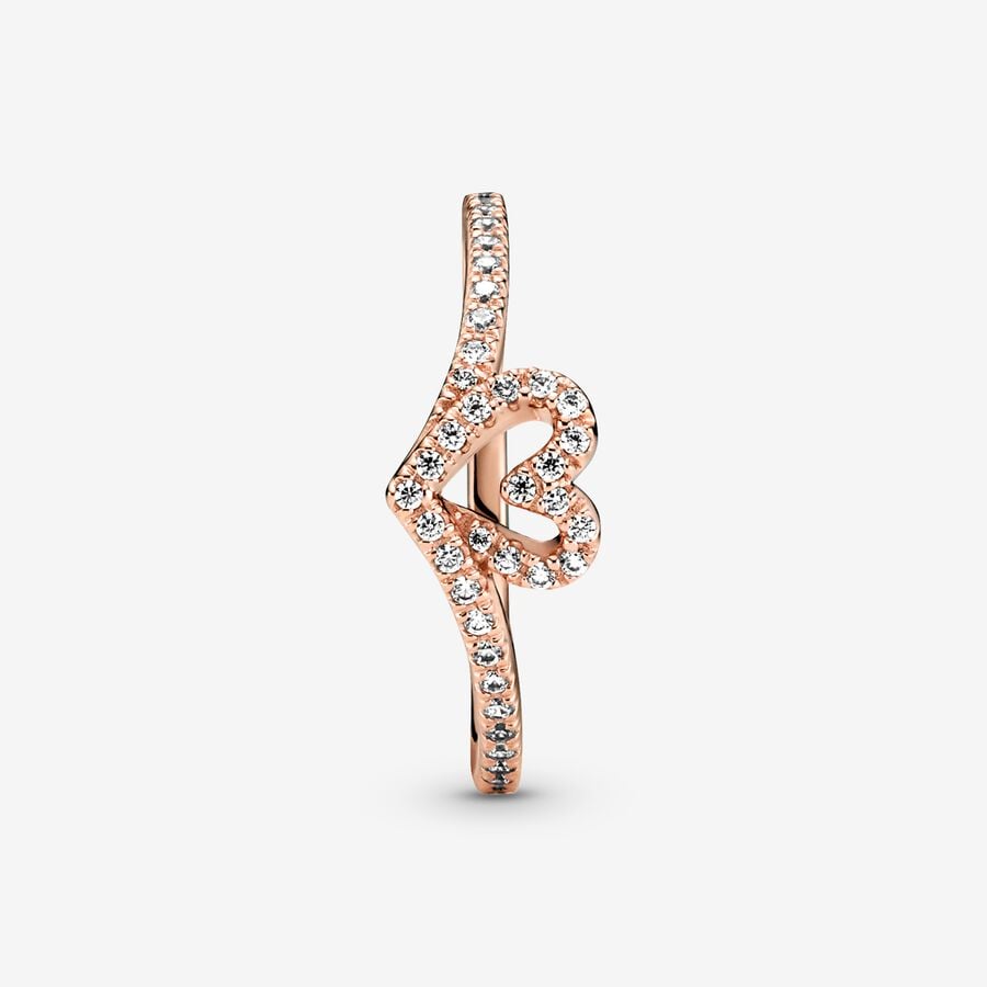 Pandora Sparkling Wishbone Heart Ring Rose Gold