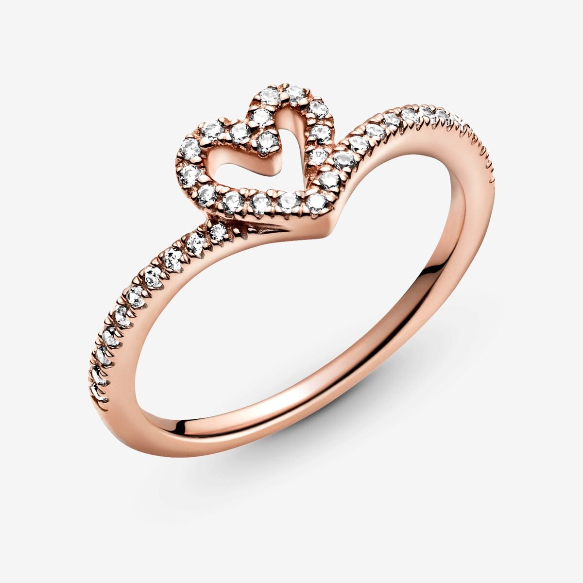 Pandora Sparkling Wishbone Heart Ring Rose Gold