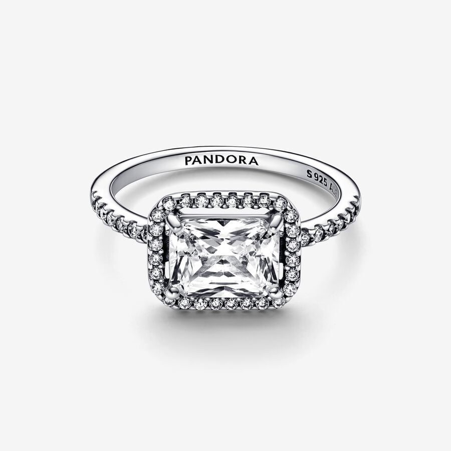 Pandora Rectangular Sparkling Halo Ring