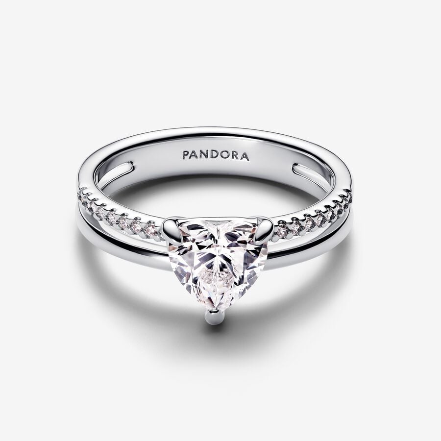 Pandora Double Band Heart Ring Silver With Gift Box