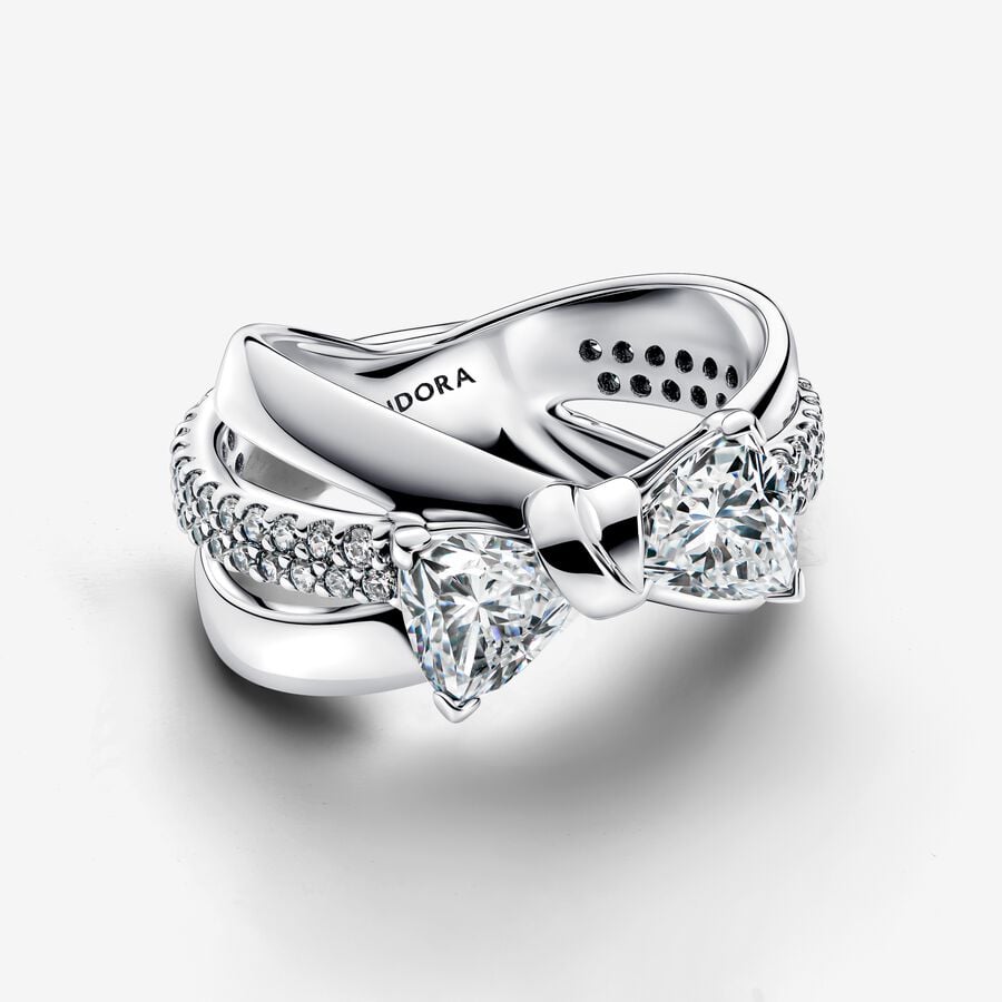 Pandora Sparkling Bow Crossover Ring Silver