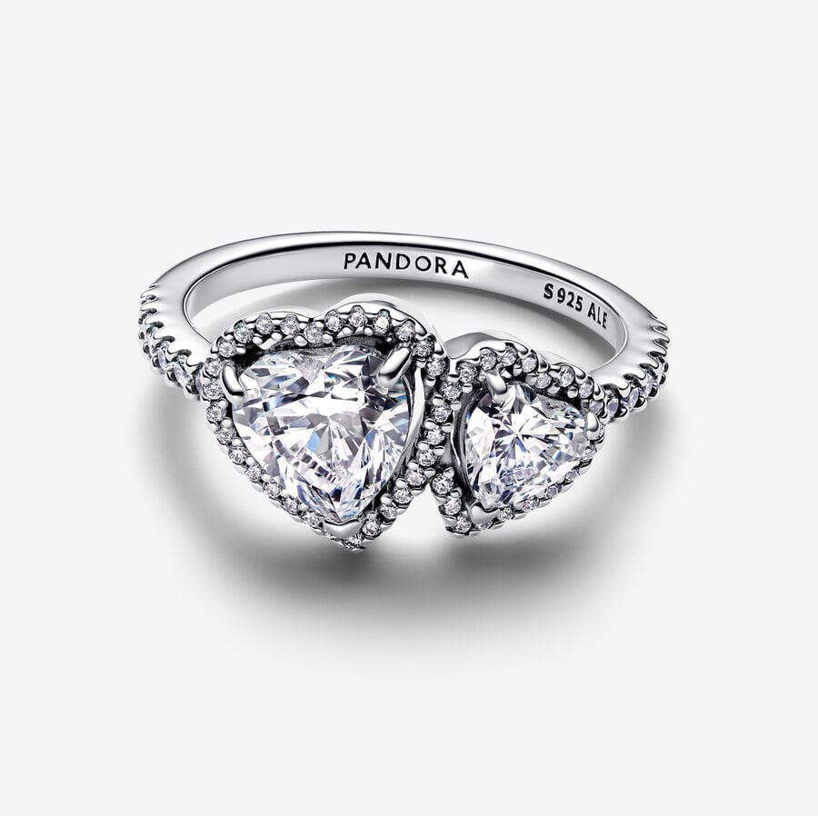 Pandora Sparkling Halo Hearts Silver Ring