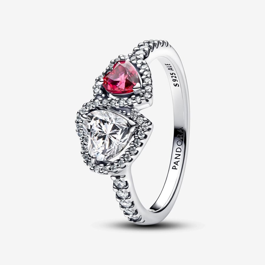 Pandora Halo Hearts Red&Clear Stones Ring Sterling Silver With Gift Box