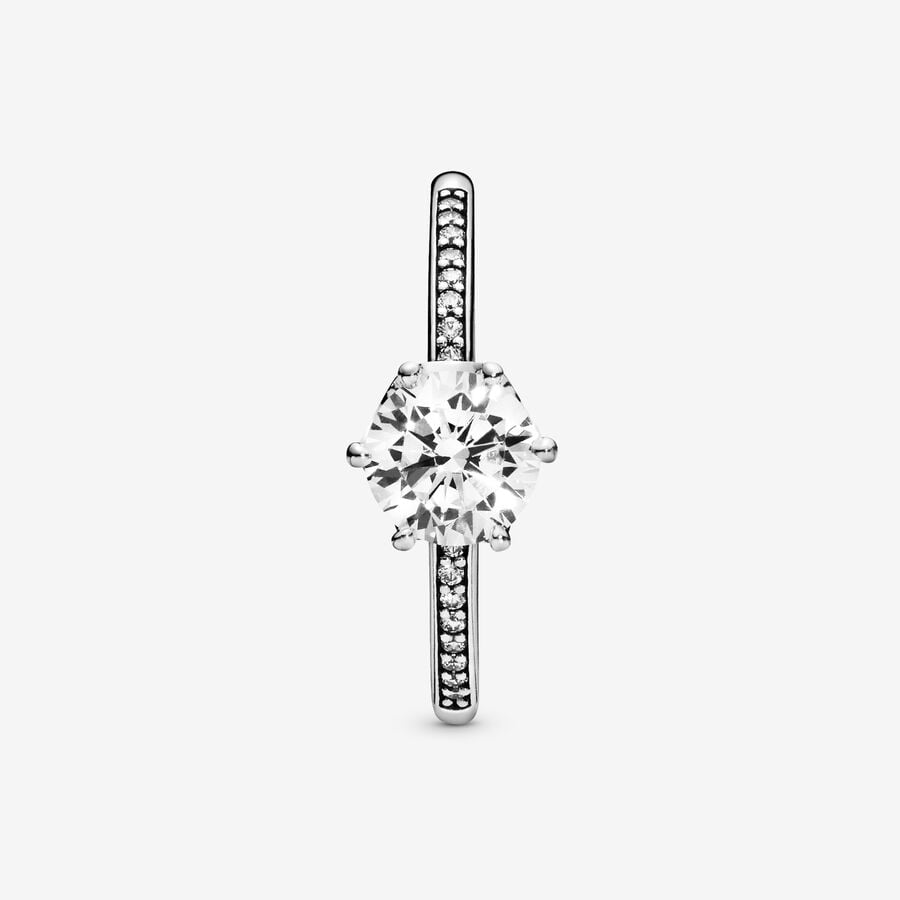 Pandora Clear Sparkling Crown Solitaire Ring Sterling Silver