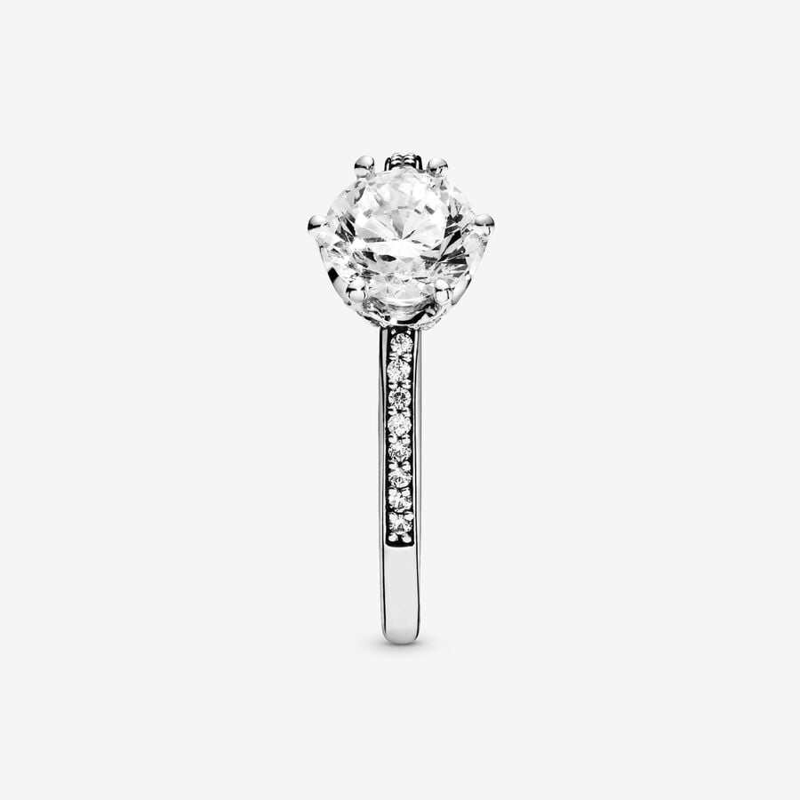 Pandora Clear Sparkling Crown Solitaire Ring Sterling Silver