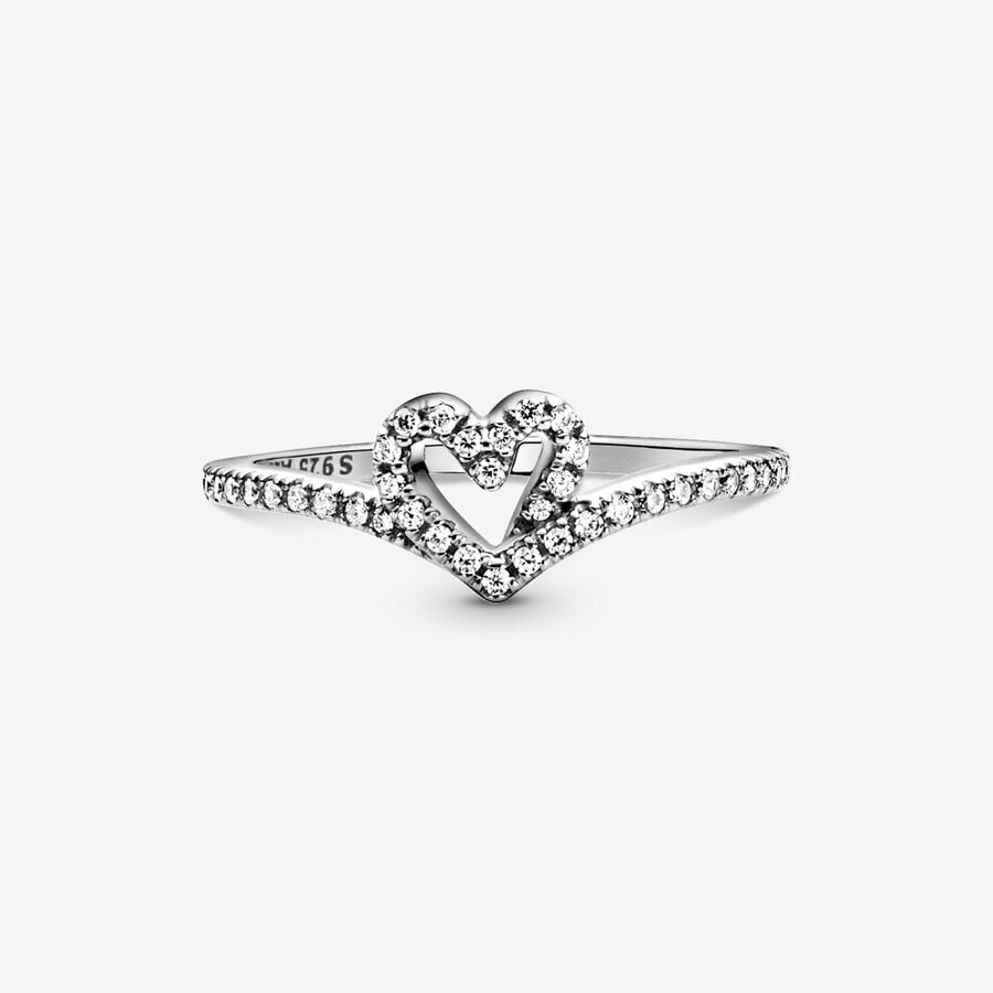 Pandora Sparkling Wishbone Heart Ring Sterling Silver