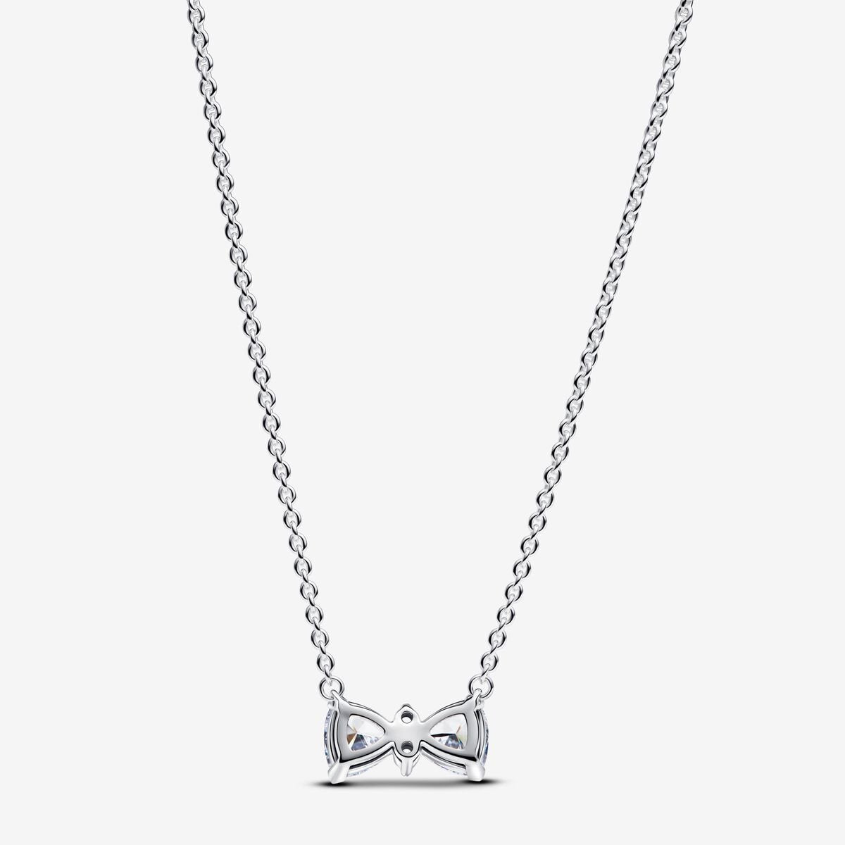 Pandora Sparkling Bow Necklace Silver with Gift Box