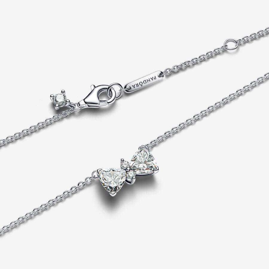 Pandora Sparkling Bow Necklace Silver with Gift Box