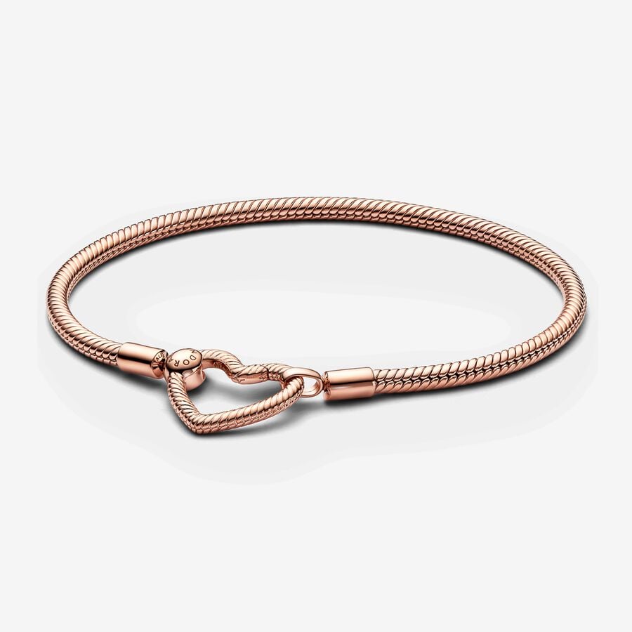 Pandora Moments Heart Closure Snake Chain Bracelet Rose Gold