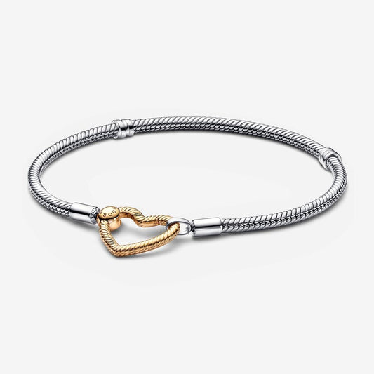 Pandora Moments Heart Closure Snake Chain Bracelet Gold X Silver