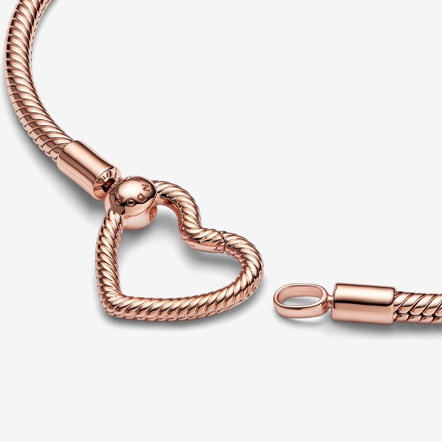 Pandora Moments Heart Closure Snake Chain Bracelet Rose Gold