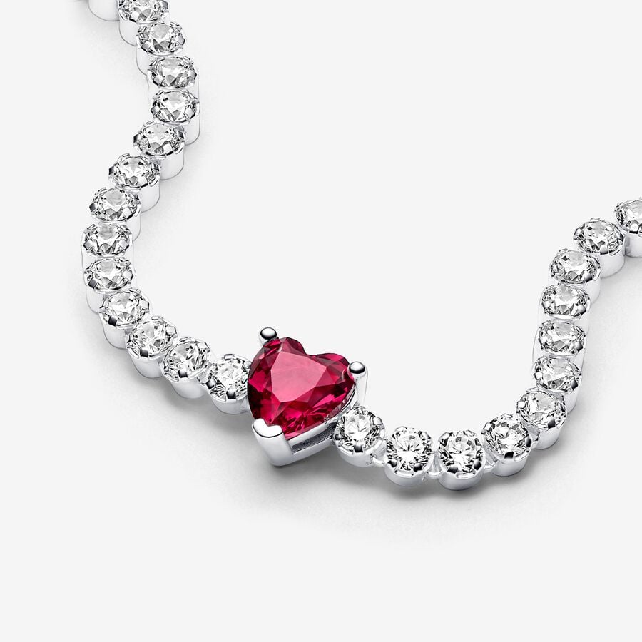 Pandora Red Sparkling Heart Tennis Bracelet Silver