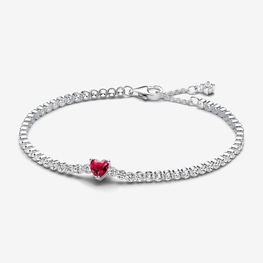 Pandora Red Sparkling Heart Tennis Bracelet Silver