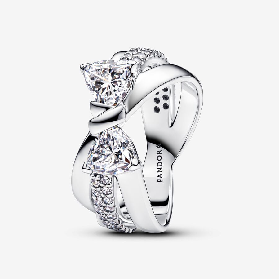 Pandora Sparkling Bow Crossover Ring Silver