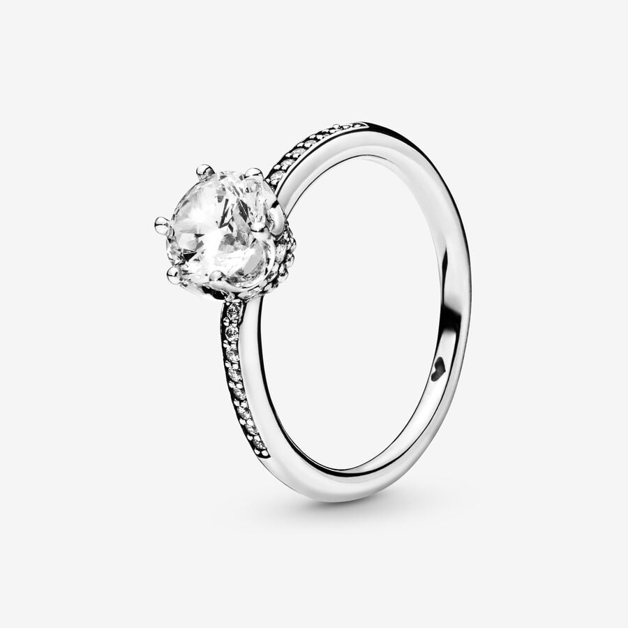 Pandora Clear Sparkling Crown Solitaire Ring Sterling Silver