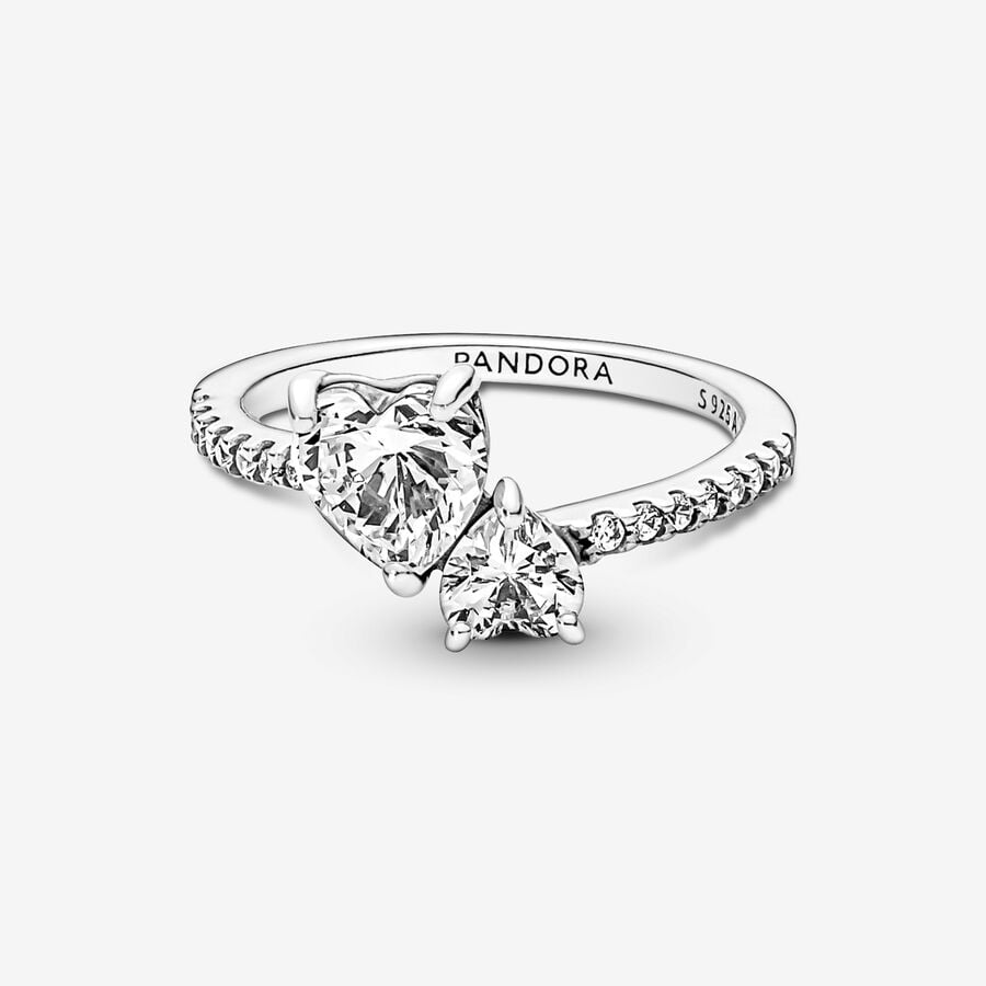 Pandora Double Heart Sparkling Ring Sterling Silver