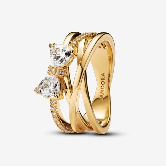 Pandora Sparkling Bow & Crossover Band Ring