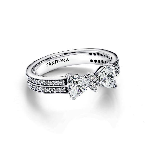 Pandora Sparkling Bow Double-Row Ring Sterling Silver