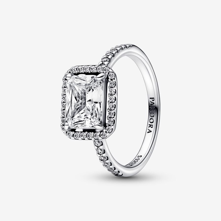 Pandora Rectangular Sparkling Halo Ring