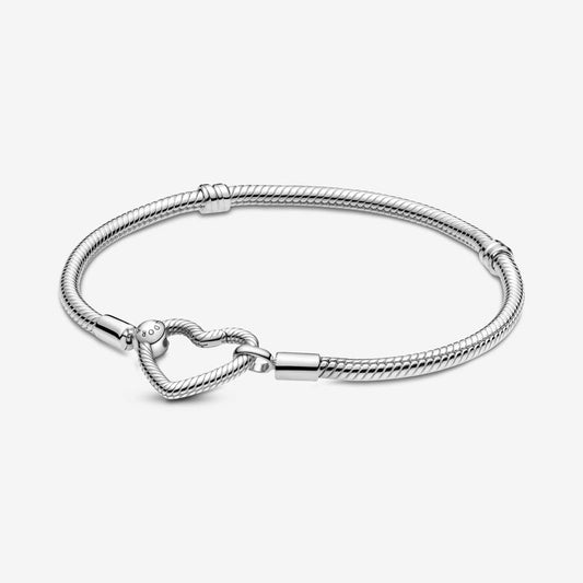 Pandora Moments Heart Closure Snake Chain Bracelet With Gift Box