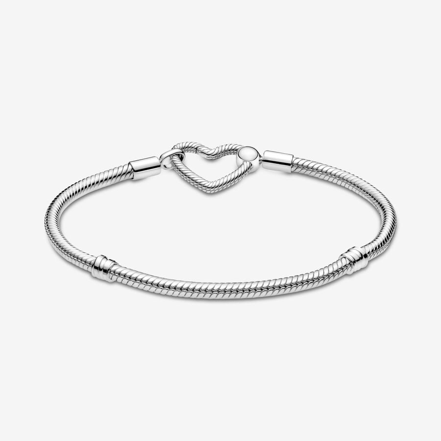 Pandora Moments Heart Closure Snake Chain Bracelet With Gift Box